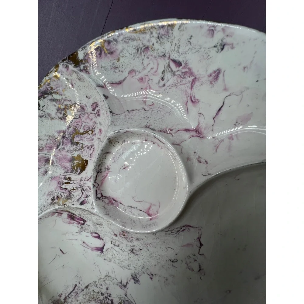 Vtg Sascha Brastoff California Pottery Surf Ballet Chip Dip Platter Purple‎ Gold